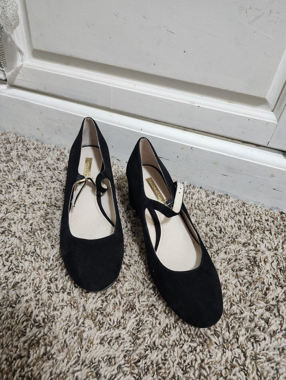 Louise et Cie Black Suede Pointed-Toe Mary Janes with Small Block Heel 7